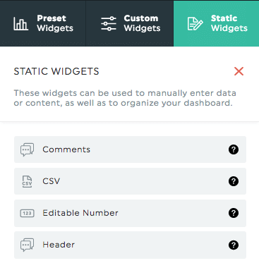 static widget for custom data source in dashboards