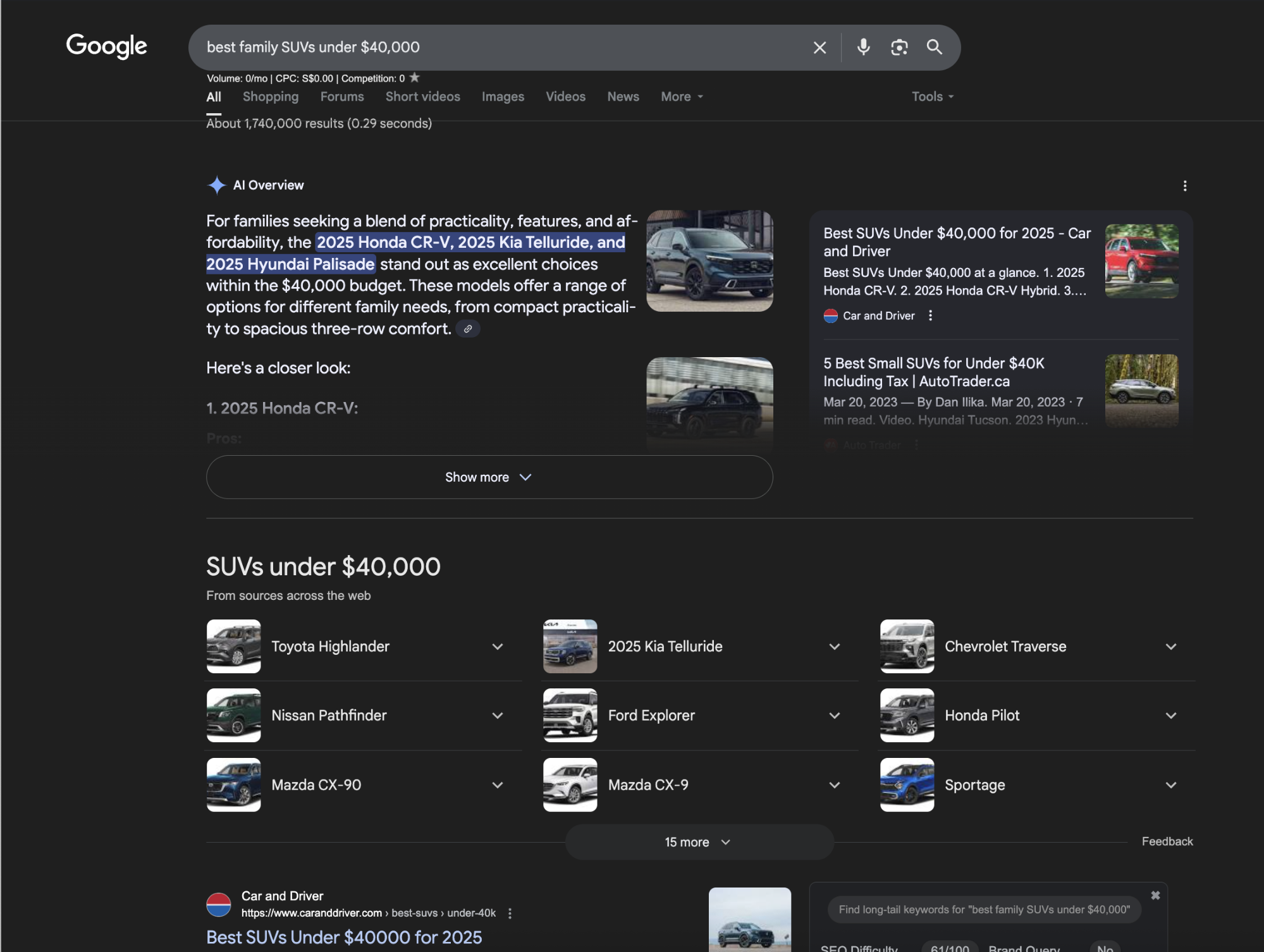 best family SUVs search results