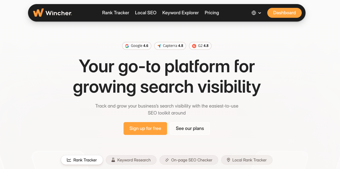 Wincher homepage