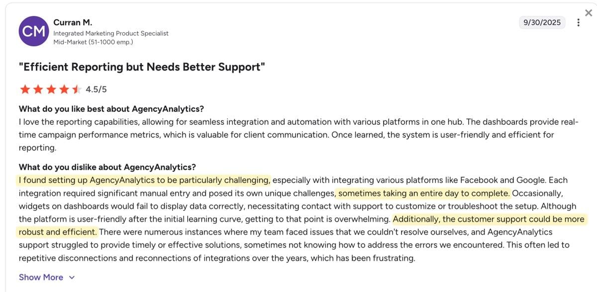 curran g2 review agency analytics