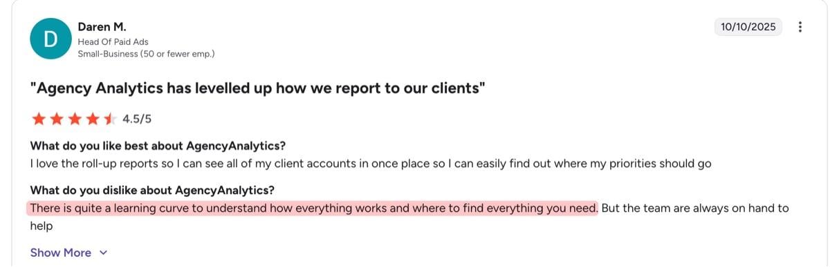 daren g2 review agency analytics