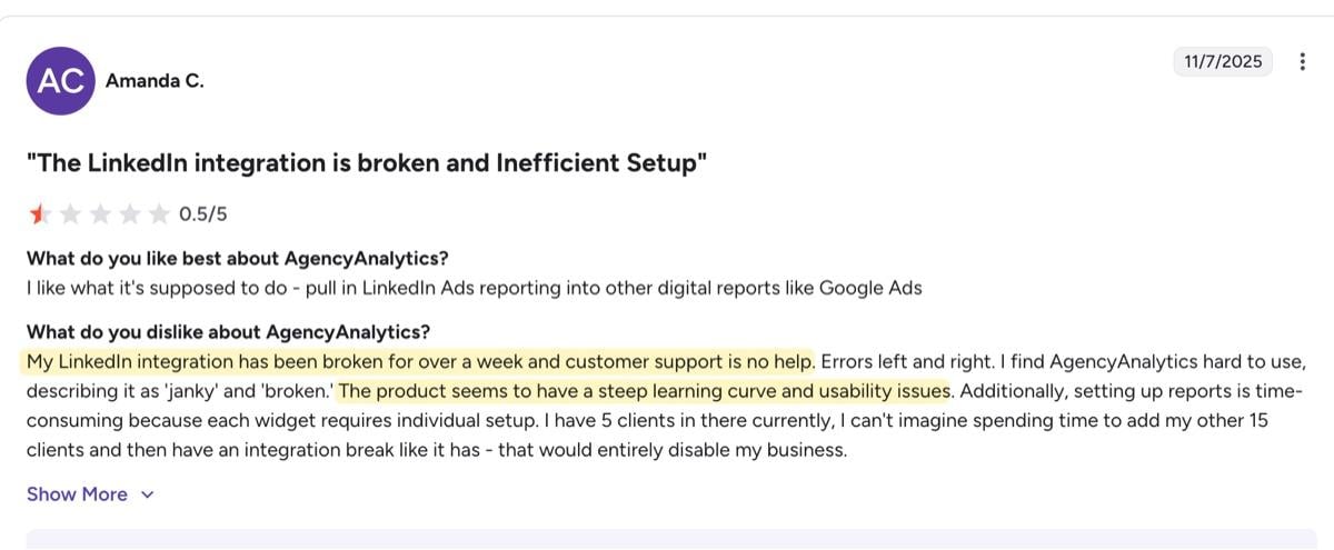 amanda g2 review agency analytics