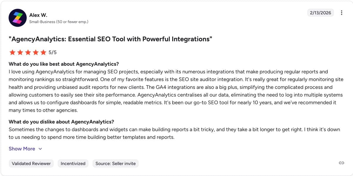agency analytics g2 reviews