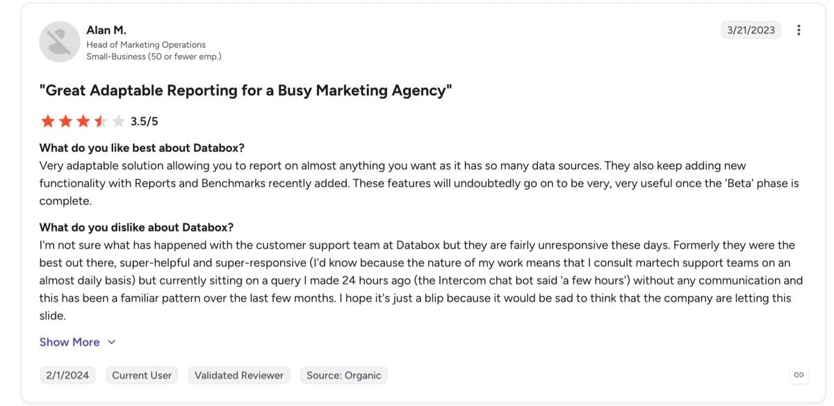 capterra review databox