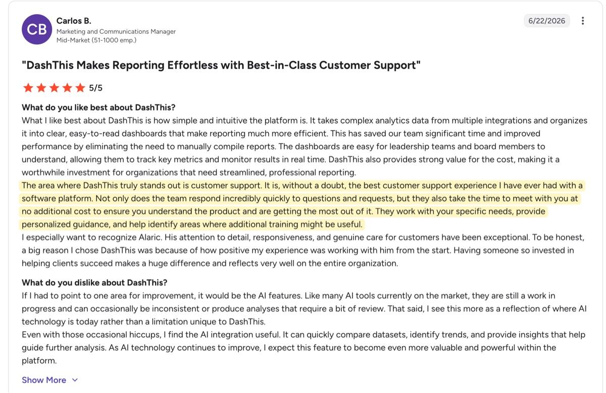 dashthis customer support